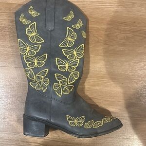 Black yellow western butterfly cowboy boots